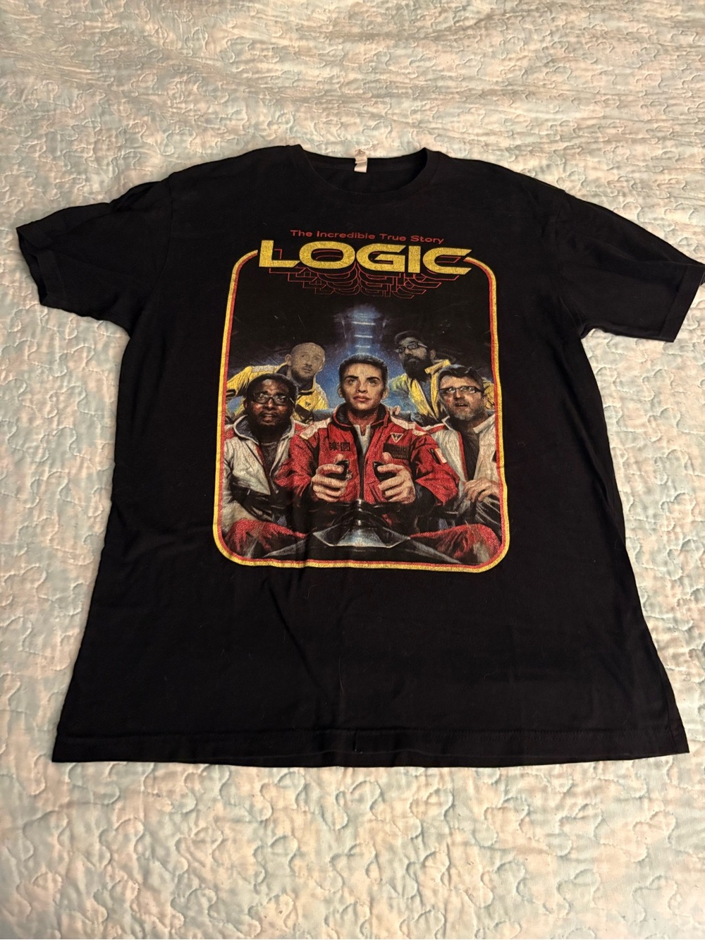 Gildan Black Graphic Tee with Red and Yellow Artwork
